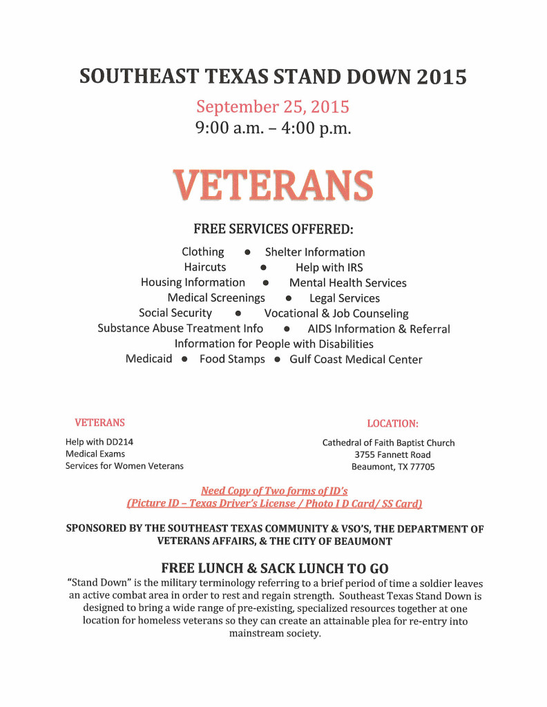 Veteran's Ministry Beaumont Tx - September Stand Down 2015