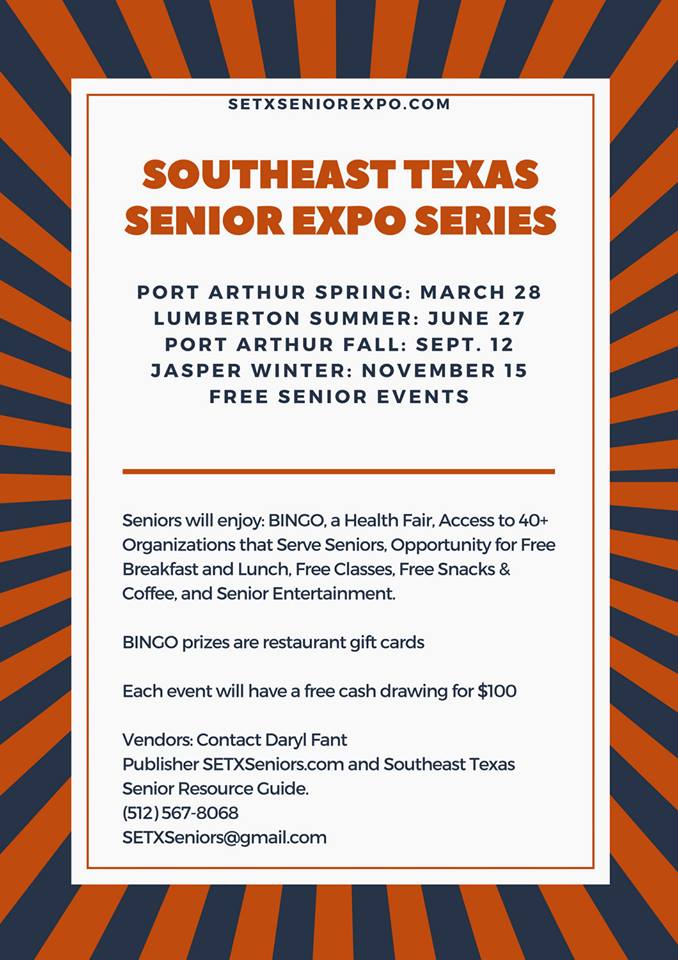 senior expo Port Arthur, health fair Port Arthur, senior expo Lumberotn, health fair Lumberton, senior expo Jasper, health fair Jasper, 2018 Southeast Texas Senior Expo, 2018 SETX Senior Expo, 2018 Houston senior events, 2018 Texas senior health fair, 2018 senior events